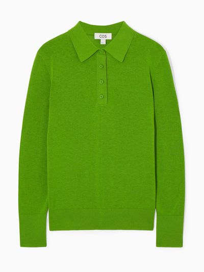 Cos Green knitted silk-blend polo shirt at Collagerie