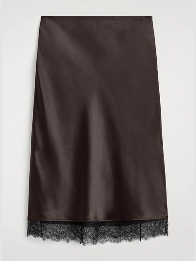 Cos Lace-trimmed satin midi skirt at Collagerie