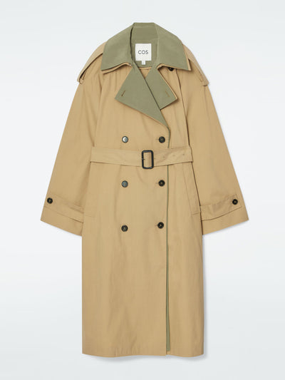 Cos Layered double-breasted trench coat at Collagerie