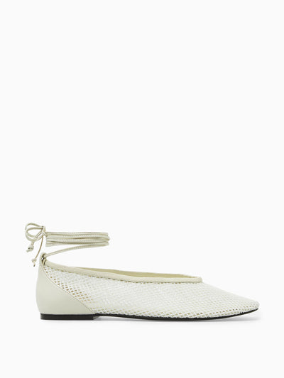 Cos Leather-trimmed mesh ballet flats at Collagerie