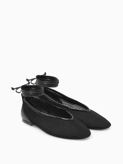 Cos Leather-trimmed mesh ballet flats at Collagerie