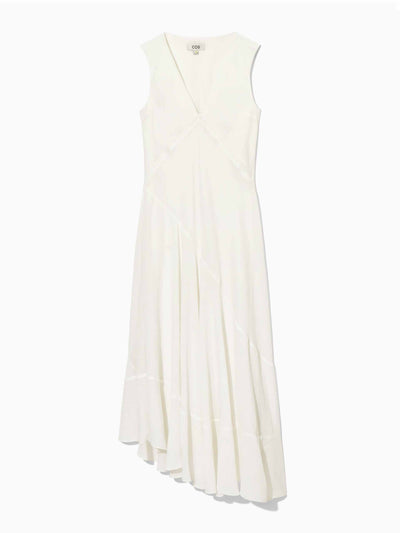 Cos Floaty asymmetric midi dress in off-white at Collagerie