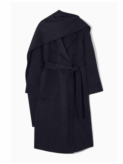 Cos Oversized pinstriped wool scarf coat at Collagerie