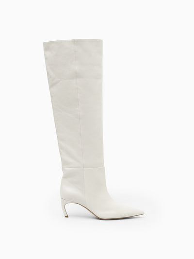 Cos White leather pointed-toe high-knee boots at Collagerie