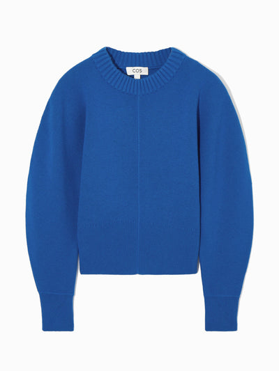 Cos Blue power-shoulder wasited jumper at Collagerie