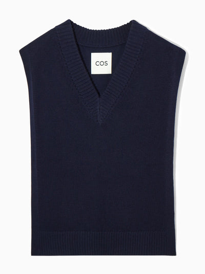 Cos Navy V-neck wool vest at Collagerie