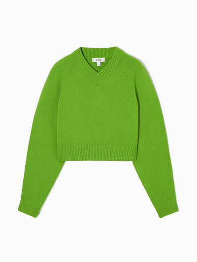 Cos Green cropped v-neck wool jumper at Collagerie