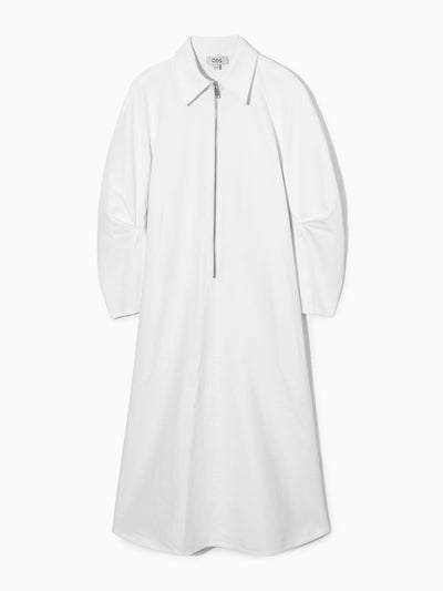Cos Zip-up white denim dress at Collagerie