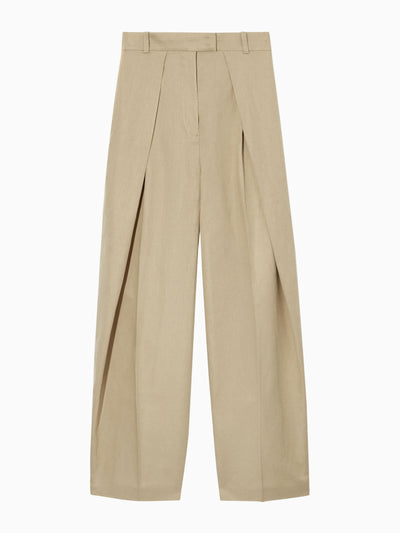 Cos Beige wide-leg linen tailored trousers at Collagerie