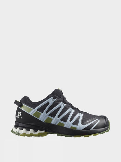 Salomon XA Pro 3D V8 GTX Shoes in Green Moss and Zen Blue at Collagerie