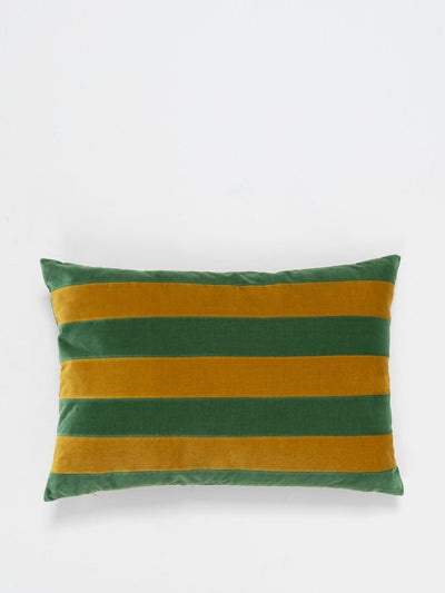 Christina Lundsteen Green and yellow stripe cushion at Collagerie