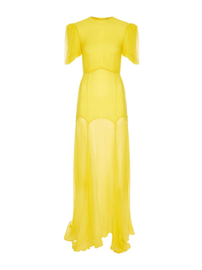 De La Vali Agua maxi dress in yellow crinkle chiffon at Collagerie