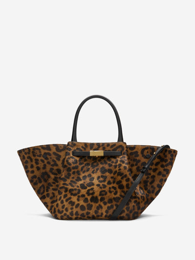 Demellier The Midi New York bag in leopard-effect calf hair & black smooth at Collagerie