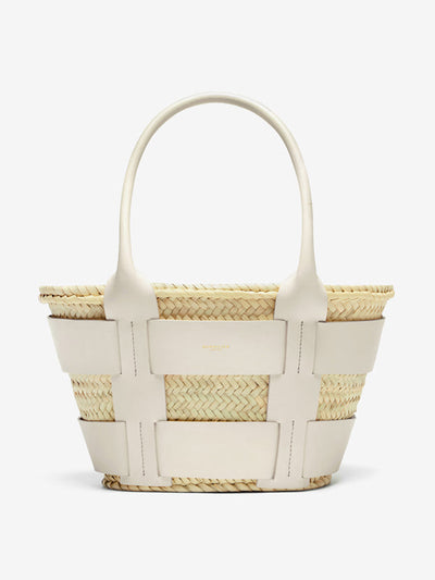 Demellier The Mini Santorini in off-white leather and raffia at Collagerie