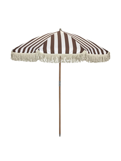 Design Vintage Mocha stripe garden umbrella at Collagerie