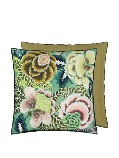 Designers Guild Rose De Damas cotton cushion in jade at Collagerie