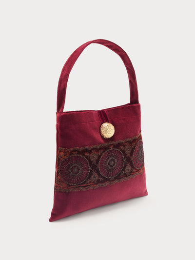 Destree Burgundy velvet bag with embroidered detailing at Collagerie