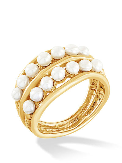Dower & Hall 9k gold double row pearl waterfall ring at Collagerie