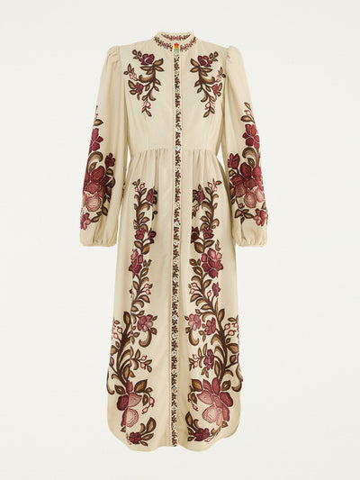 Farm Rio Sand Renata floral long-sleeve midi dress at Collagerie