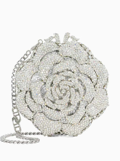 Dune Bling silver floral diamante embellished clutch at Collagerie