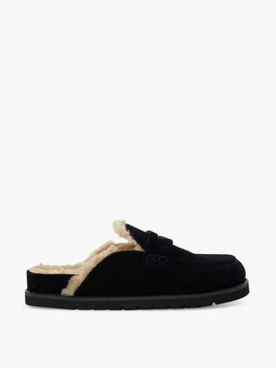 Dune London Goldy faux shearling lined backless mule at Collagerie