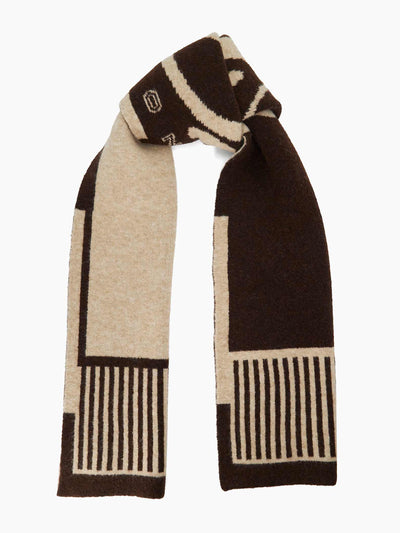 Dune Loud brown knitted slogan scarf at Collagerie