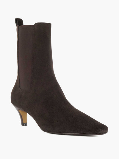 Dune Odele brown wide fit chiselled toe kitten heel chelsea ankle boots at Collagerie