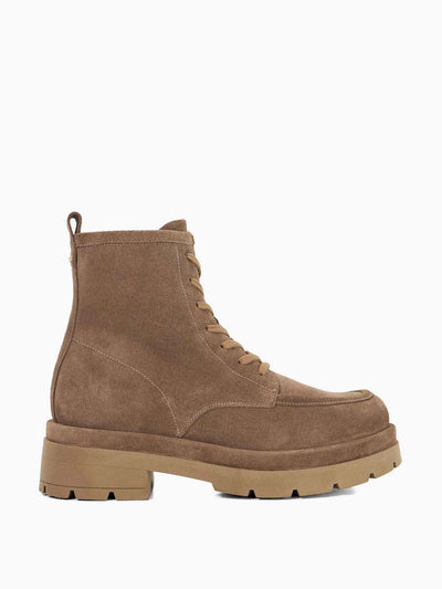 Dune Pennington taupe suede chunky lace up boots at Collagerie