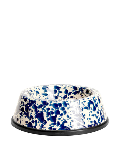 Dyke & Dean Splatterware enamel dog bowl in navy and cream at Collagerie