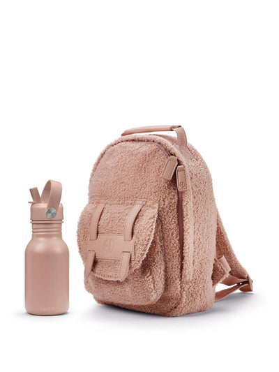 Elodie Backpack mini and water bottle set in pink bouclé at Collagerie