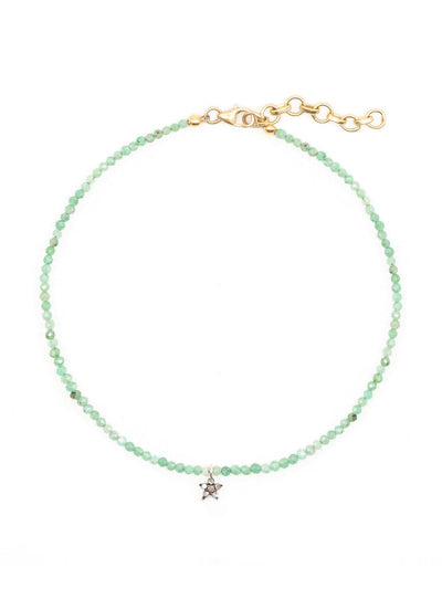 Kirstie Le Marque Diamond daisy and emerald beaded anklet at Collagerie