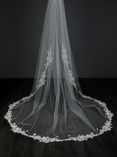 Emma Bridals Chiffon petal floral lace edge veil at Collagerie