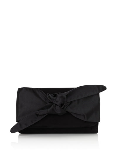 Emmy London Black satin knot-detail clutch bag at Collagerie