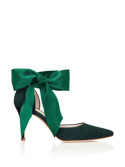 Emmy London Dark green suede court shoes at Collagerie