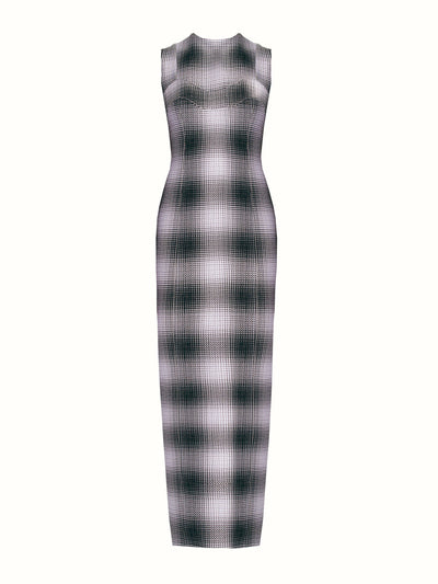 Emilia Wickstead Celene dress in black and white checked cloque at Collagerie