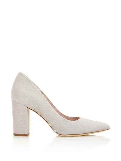 Emmy London Grey block heel court shoes at Collagerie