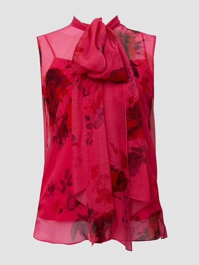 Erdem Black and cerise tie neck top at Collagerie