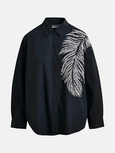 Essentiel Antwerp Black and silver oversized cotton shirt at Collagerie