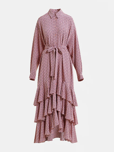 Essentiel Antwerp Dusty pink, purple and green oversized printed maxi shirt dress at Collagerie