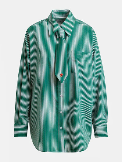 Essentiel Antwerp Green and white striped shirt with removable tie at Collagerie