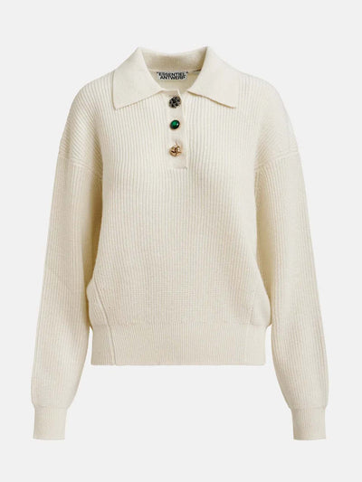 Essentiel Antwerp Off-white wool-blend polo with jewel buttons at Collagerie
