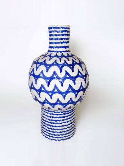 Fable and Mirth Large Mediterranean blue patterned vase at Collagerie