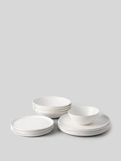 Fable Base dinnerware in Cloud White (16-piece set) at Collagerie