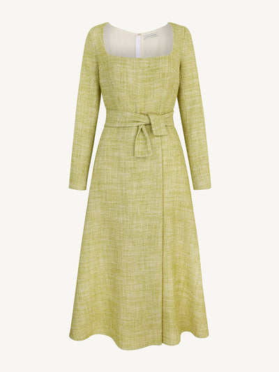 Emilia Wickstead Fara dress in apple green cotton tweed at Collagerie