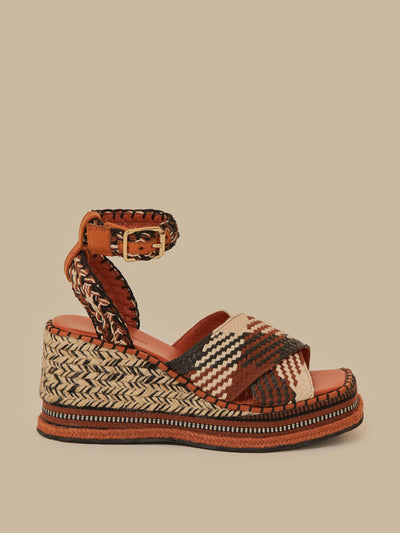 Farm Rio Rust multi texture wedge sandals at Collagerie