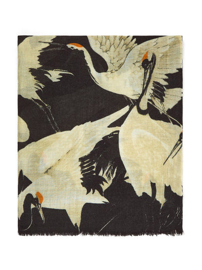 One Hundred Stars Stork black wool scarf at Collagerie