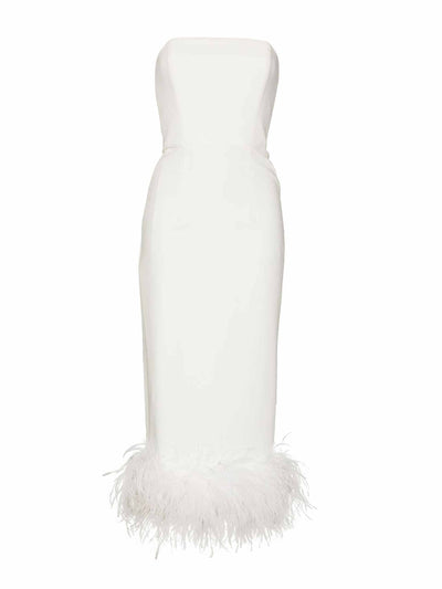 16Arlington White feather-trim strapless midi dress at Collagerie