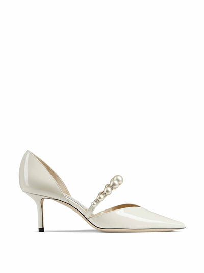 Jimmy Choo White pearl-embellished strap pumps at Collagerie