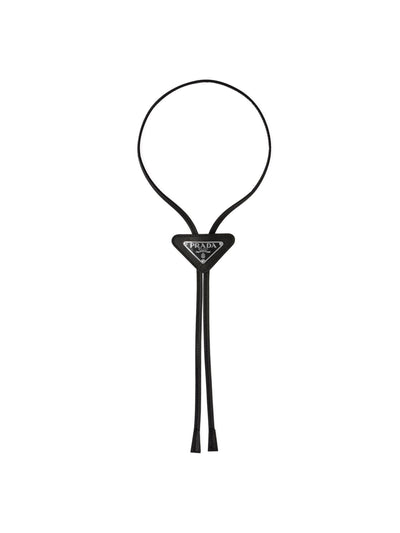 Prada Logo-plaque black leather bolo tie at Collagerie