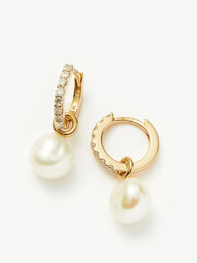 Missoma Fine diamond & pearl charm hoop earrings at Collagerie